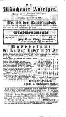 Münchener Anzeiger (Neueste Nachrichten aus dem Gebiete der Politik) Montag 9. März 1863