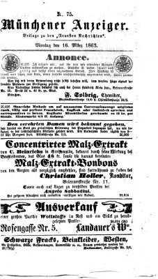 Münchener Anzeiger (Münchner neueste Nachrichten) Montag 16. März 1863