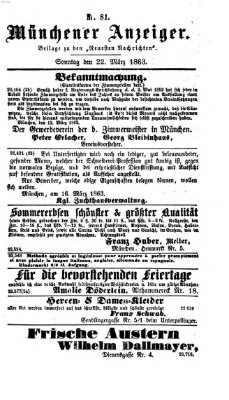 Münchener Anzeiger (Neueste Nachrichten aus dem Gebiete der Politik) Sonntag 22. März 1863