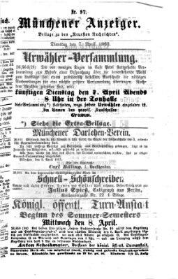 Münchener Anzeiger (Münchner neueste Nachrichten) Dienstag 7. April 1863