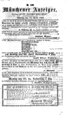 Münchener Anzeiger (Münchner neueste Nachrichten) Sonntag 19. April 1863