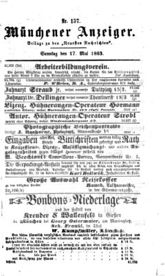 Münchener Anzeiger (Neueste Nachrichten aus dem Gebiete der Politik) Sonntag 17. Mai 1863