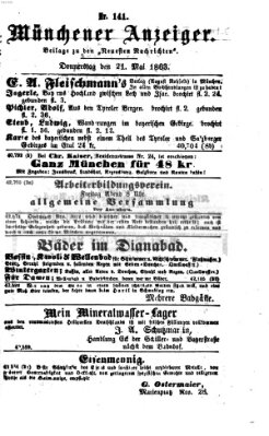 Münchener Anzeiger (Münchner neueste Nachrichten) Donnerstag 21. Mai 1863