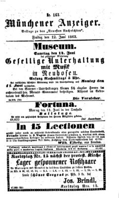 Münchener Anzeiger (Neueste Nachrichten aus dem Gebiete der Politik) Freitag 12. Juni 1863