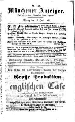 Münchener Anzeiger (Münchner neueste Nachrichten) Montag 15. Juni 1863