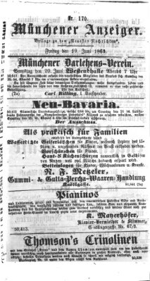 Münchener Anzeiger (Münchner neueste Nachrichten) Freitag 19. Juni 1863