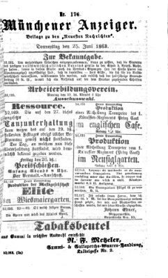 Münchener Anzeiger (Münchner neueste Nachrichten) Donnerstag 25. Juni 1863