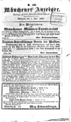 Münchener Anzeiger (Münchner neueste Nachrichten) Mittwoch 1. Juli 1863