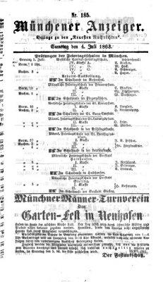 Münchener Anzeiger (Neueste Nachrichten aus dem Gebiete der Politik) Samstag 4. Juli 1863
