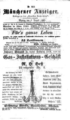 Münchener Anzeiger (Neueste Nachrichten aus dem Gebiete der Politik) Montag 3. August 1863