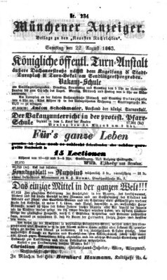 Münchener Anzeiger (Neueste Nachrichten aus dem Gebiete der Politik) Samstag 22. August 1863