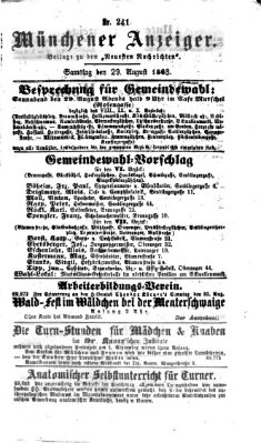 Münchener Anzeiger (Münchner neueste Nachrichten) Samstag 29. August 1863