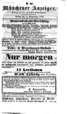 Münchener Anzeiger (Neueste Nachrichten aus dem Gebiete der Politik) Freitag 4. September 1863