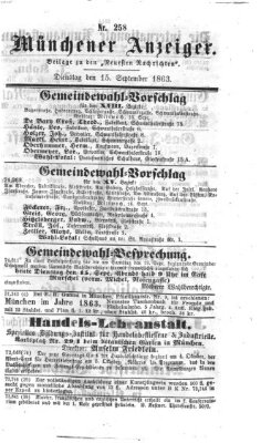 Münchener Anzeiger (Münchner neueste Nachrichten) Dienstag 15. September 1863