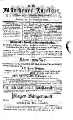 Münchener Anzeiger (Münchner neueste Nachrichten) Dienstag 22. September 1863