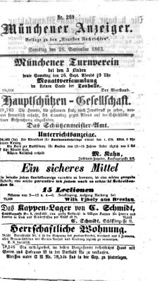 Münchener Anzeiger (Neueste Nachrichten aus dem Gebiete der Politik) Samstag 26. September 1863