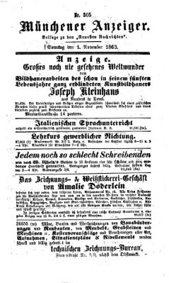 Münchener Anzeiger (Neueste Nachrichten aus dem Gebiete der Politik) Sonntag 1. November 1863