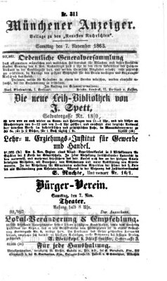 Münchener Anzeiger (Neueste Nachrichten aus dem Gebiete der Politik) Samstag 7. November 1863