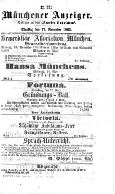 Münchener Anzeiger (Neueste Nachrichten aus dem Gebiete der Politik) Dienstag 17. November 1863
