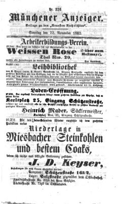 Münchener Anzeiger (Neueste Nachrichten aus dem Gebiete der Politik) Sonntag 22. November 1863