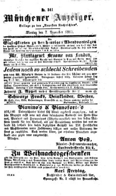 Münchener Anzeiger (Münchner neueste Nachrichten) Montag 7. Dezember 1863