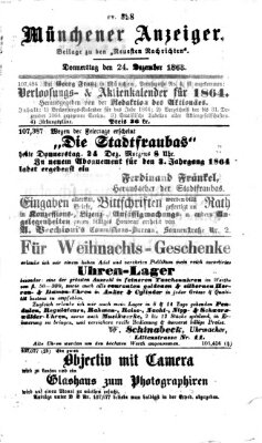 Münchener Anzeiger (Neueste Nachrichten aus dem Gebiete der Politik) Donnerstag 24. Dezember 1863