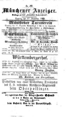 Münchener Anzeiger (Neueste Nachrichten aus dem Gebiete der Politik) Sonntag 27. Dezember 1863