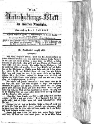 Neueste Nachrichten aus dem Gebiete der Politik (Münchner neueste Nachrichten) Donnerstag 9. Juli 1863