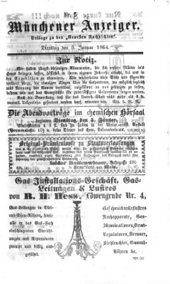 Münchener Anzeiger (Neueste Nachrichten aus dem Gebiete der Politik) Dienstag 5. Januar 1864