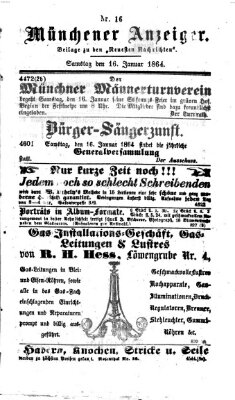 Münchener Anzeiger (Neueste Nachrichten aus dem Gebiete der Politik) Samstag 16. Januar 1864