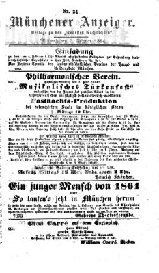 Münchener Anzeiger (Neueste Nachrichten aus dem Gebiete der Politik) Mittwoch 3. Februar 1864