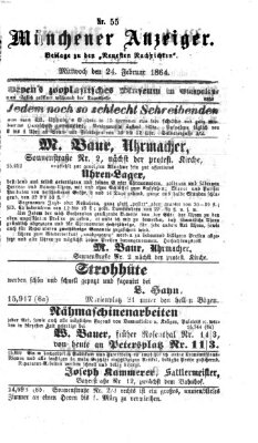 Münchener Anzeiger (Neueste Nachrichten aus dem Gebiete der Politik) Mittwoch 24. Februar 1864
