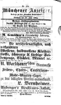 Münchener Anzeiger (Münchner neueste Nachrichten) Mittwoch 22. Juni 1864