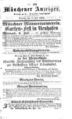 Münchener Anzeiger (Neueste Nachrichten aus dem Gebiete der Politik) Sonntag 3. Juli 1864