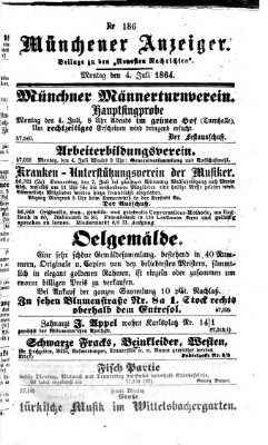 Münchener Anzeiger (Münchner neueste Nachrichten) Montag 4. Juli 1864