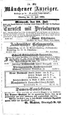 Münchener Anzeiger (Neueste Nachrichten aus dem Gebiete der Politik) Dienstag 19. Juli 1864