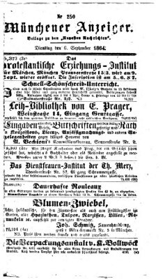 Münchener Anzeiger (Neueste Nachrichten aus dem Gebiete der Politik) Dienstag 6. September 1864