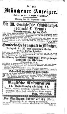 Münchener Anzeiger (Münchner neueste Nachrichten) Sonntag 18. September 1864