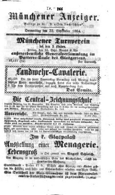 Münchener Anzeiger (Neueste Nachrichten aus dem Gebiete der Politik) Donnerstag 22. September 1864