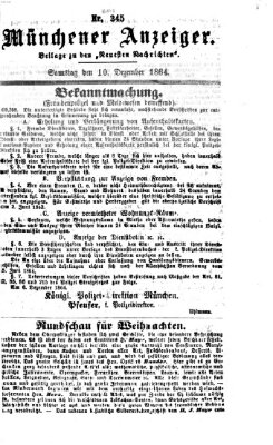 Münchener Anzeiger (Münchner neueste Nachrichten) Samstag 10. Dezember 1864