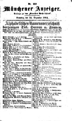 Münchener Anzeiger (Münchner neueste Nachrichten) Samstag 24. Dezember 1864