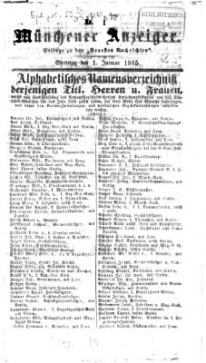 Münchener Anzeiger (Münchner neueste Nachrichten) Sonntag 1. Januar 1865