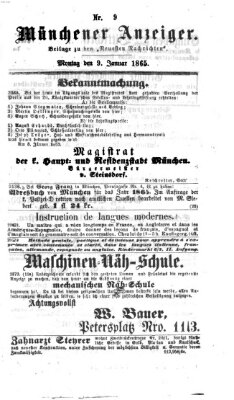 Münchener Anzeiger (Münchner neueste Nachrichten) Montag 9. Januar 1865