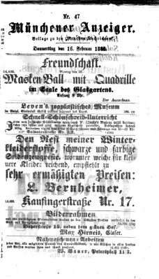 Münchener Anzeiger (Münchner neueste Nachrichten) Donnerstag 16. Februar 1865