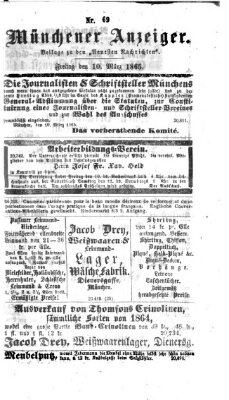 Münchener Anzeiger (Münchner neueste Nachrichten) Freitag 10. März 1865