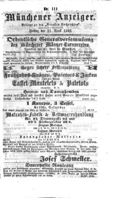 Münchener Anzeiger (Münchner neueste Nachrichten) Freitag 21. April 1865