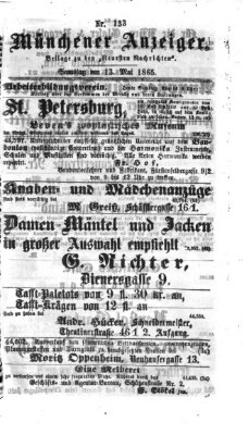 Münchener Anzeiger (Neueste Nachrichten aus dem Gebiete der Politik) Samstag 13. Mai 1865