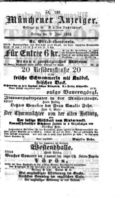 Münchener Anzeiger (Neueste Nachrichten aus dem Gebiete der Politik) Freitag 9. Juni 1865