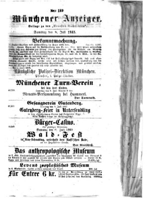 Münchener Anzeiger (Neueste Nachrichten aus dem Gebiete der Politik) Samstag 8. Juli 1865