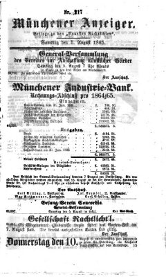 Münchener Anzeiger (Neueste Nachrichten aus dem Gebiete der Politik) Samstag 5. August 1865